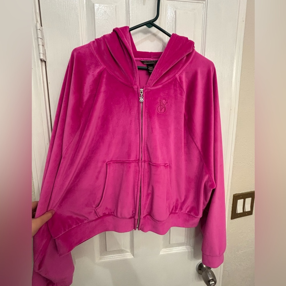 Victoria's Secret Hot Pink Velour Zip Hoodie